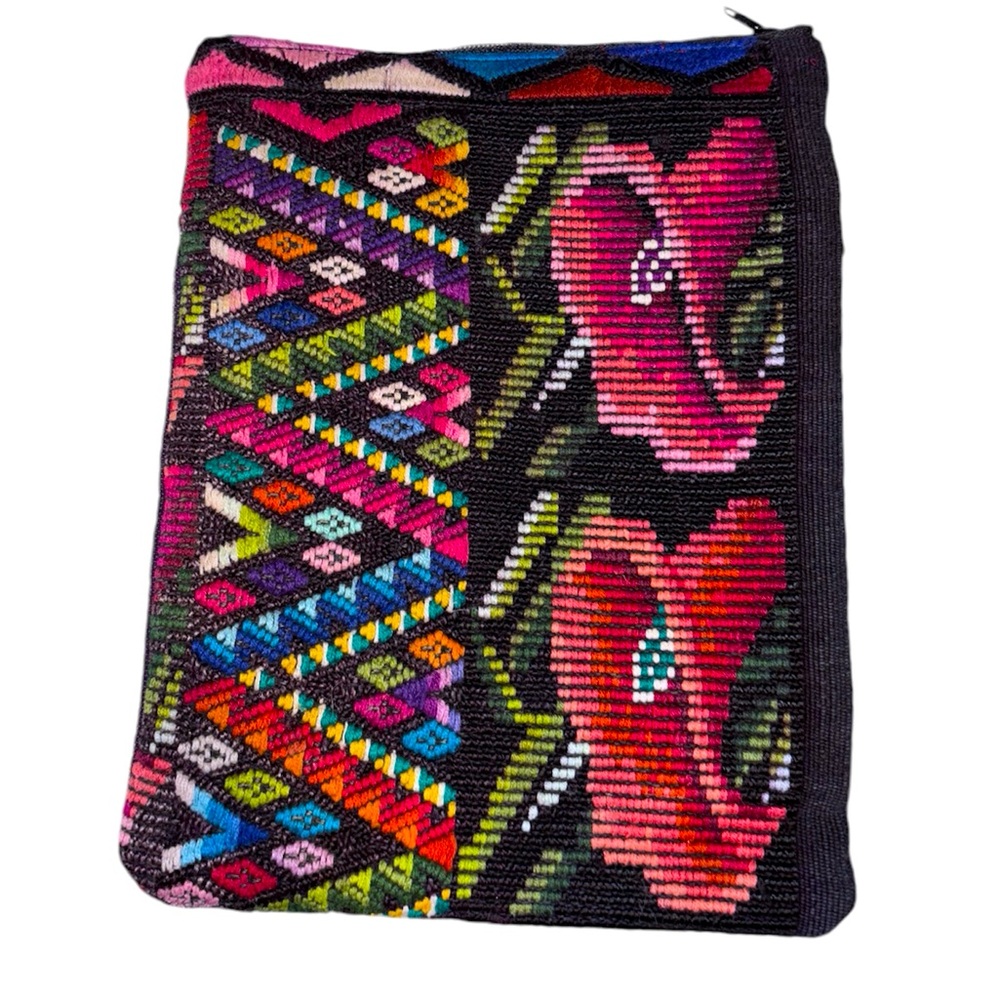 Handmade FairTrade Guatemalan Embroidered Passport Zip Pouch Floral Colorful EUC